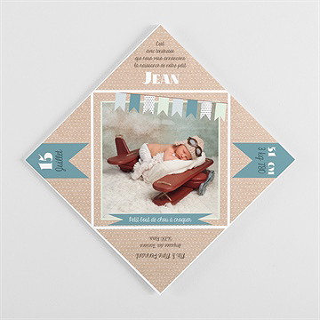 Faire-part naissance fanions et photo - Vue de côté 2