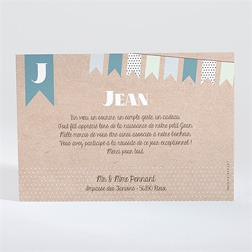 Remerciement naissance fanions et photo - Dos de la carte