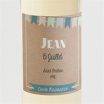 Etiquette de bouteille naissance fanions et photo