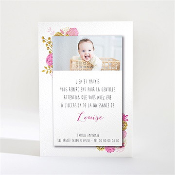 Remerciement naissance bouquet fille vintage - Dos de la carte