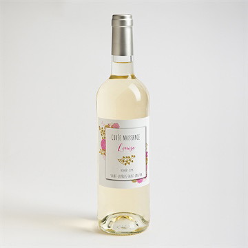 Etiquette de bouteille naissance bouquet fille vintage - Mise en situation