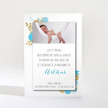 Remerciement naissance joli bouquet vintage - Dos de la carte