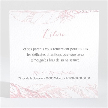 Remerciement naissance annonce fille originale - Dos de la carte