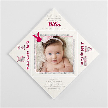 Faire-part naissance joli lapin avec photo - Vue de côté 2