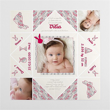 Faire-part naissance joli lapin avec photo - Vue intérieure