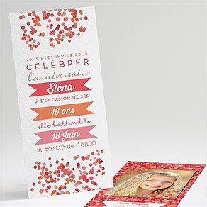 Invitation anniversaire pluie de confettis