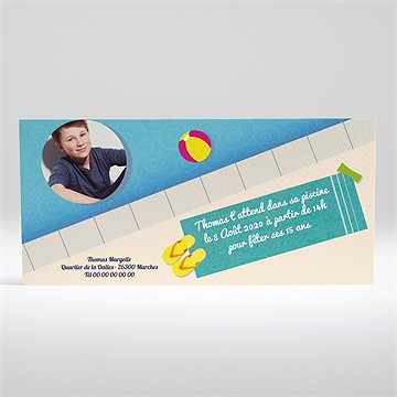 Invitation anniversaire fête autour de la piscine - Dos du faire-part