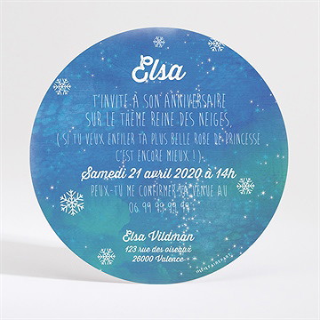 Invitation anniversaire reine de la neige - Dos de la carte