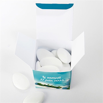 Boîte de dragées mariage eaux turquoises océan - Intérieur de la boîte