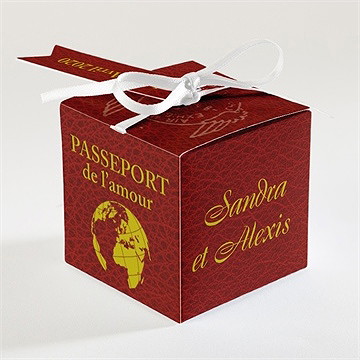 Boîte de dragées mariage passeport de l'amour - Dos de la boîte