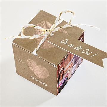 Boîte de dragées mariage nos empreintes - Dessus de la boîte