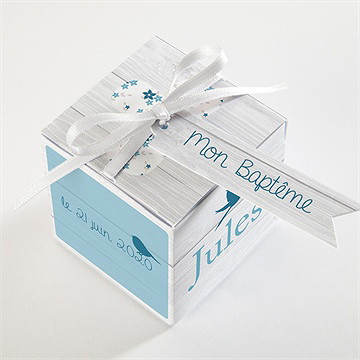 Boîte de dragées baptême noeud et croix - Dessus de la boîte