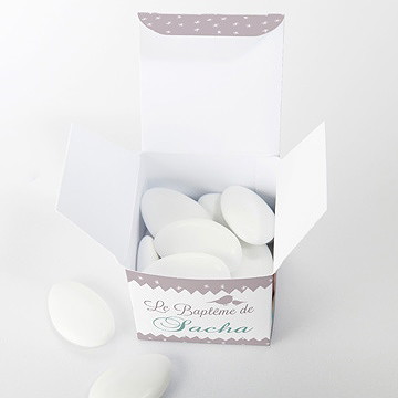 Boîte de dragées baptême colombe et banderoles - Intérieur de la boîte
