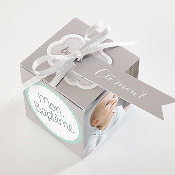 Boîte de dragées baptême jolie frimousse - Dessus de la boîte