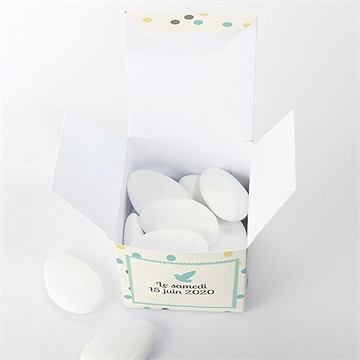 Boîte de dragées baptême pois et confettis garçon - Intérieur de la boîte