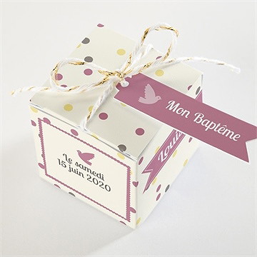 Boîte de dragées baptême pois et confettis fille - Dessus de la boîte