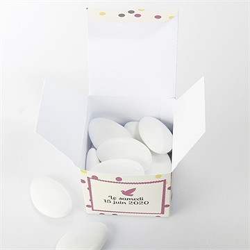Boîte de dragées baptême pois et confettis fille - Intérieur de la boîte