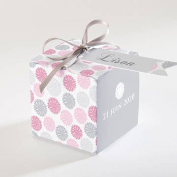Boîte de dragées baptême fete des pois roses