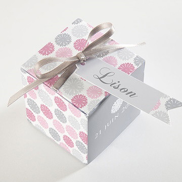 Boîte de dragées baptême fete des pois roses - Dessus de la boîte