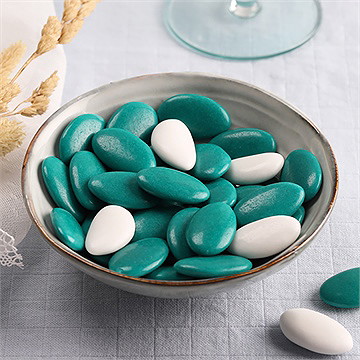 Dragées vert émeraude pour votre mariage - chocolat - Mise en situation