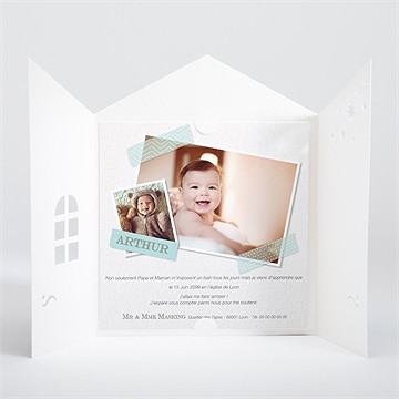 Faire-part de baptême corner fun et photo - Intérieur de la pochette