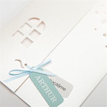 Faire-part de baptême corner fun et photo - Détail de la pochette