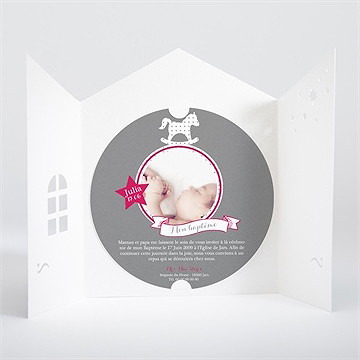 Faire-part de baptême joli cheval à bascule - Intérieur de la pochette