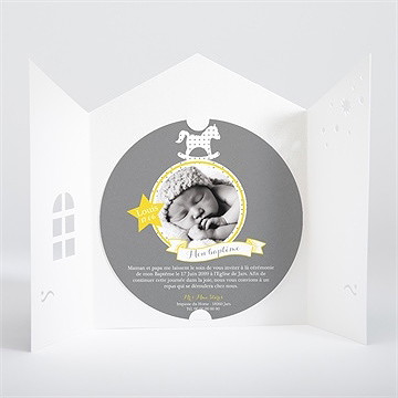 Faire-part de baptême cheval à bascule ardoise - Intérieur de la pochette