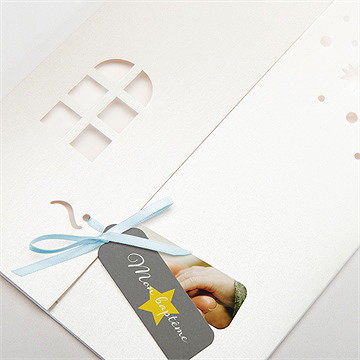 Faire-part de baptême cheval à bascule ardoise - Détail de la pochette