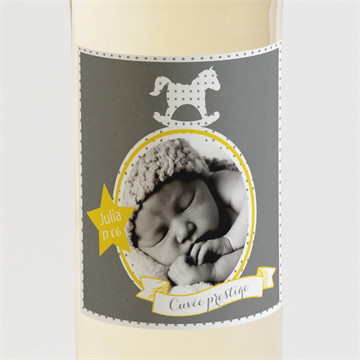 Etiquette de bouteille baptême cheval à bascule ardoise