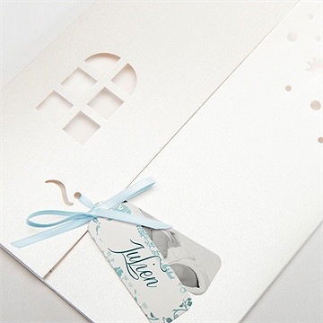 Faire-part de baptême liberty en rond - Détail de la pochette