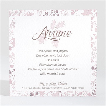 Remerciement baptême liberty pastel clair - Dos de la carte