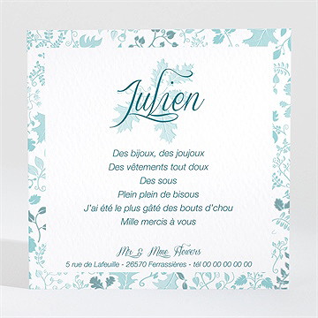 Remerciement baptême liberty en rond - Dos de la carte