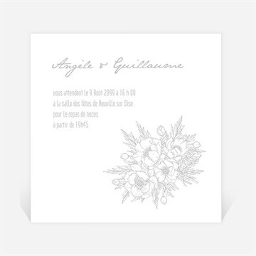 Carton d'invitation mariage gravure florale sur photo