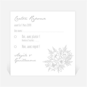 Carton réponse mariage gravure florale sur photo