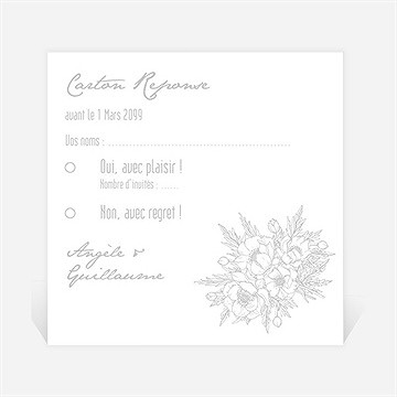 Carton réponse mariage gravure florale sur photo