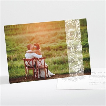 Remerciement mariage gravure florale sur photo