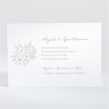 Remerciement mariage gravure florale sur photo - Dos du faire-part