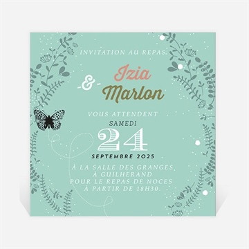Carton d'invitation mariage papillons et printemps