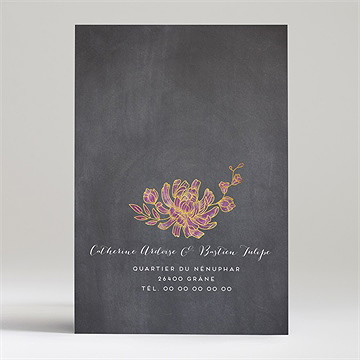 Faire-part mariage ardoise fleurie - Dos du faire-part