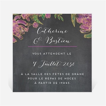 Carton d'invitation mariage ardoise fleurie