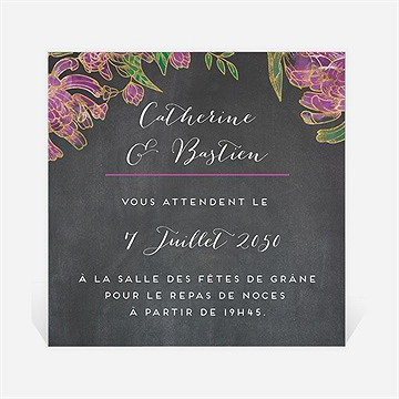 Carton d'invitation mariage ardoise fleurie