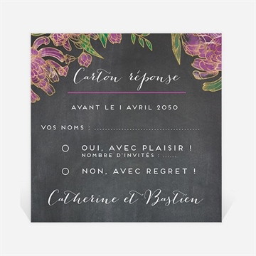Carton réponse mariage ardoise fleurie