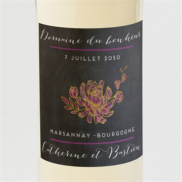 Etiquette de bouteille mariage ardoise fleurie