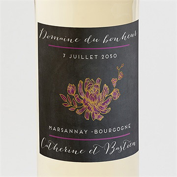 Etiquette de bouteille mariage ardoise fleurie