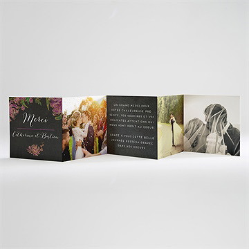 Remerciement mariage ardoise fleurie - Carte ouverte