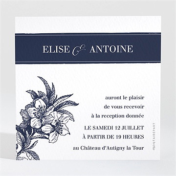 Carton d'invitation mariage gravure bleu foncé