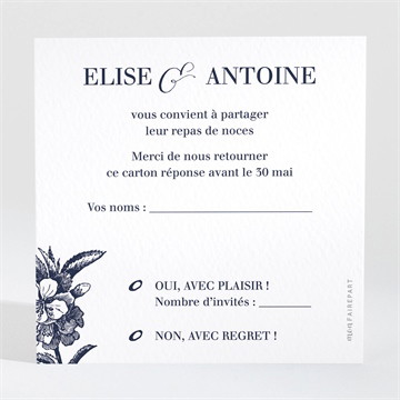 Carton réponse mariage gravure bleu foncé