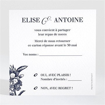 Carton réponse mariage gravure bleu foncé