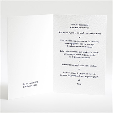 Menu mariage gravure bleu foncé - Intérieur du menu